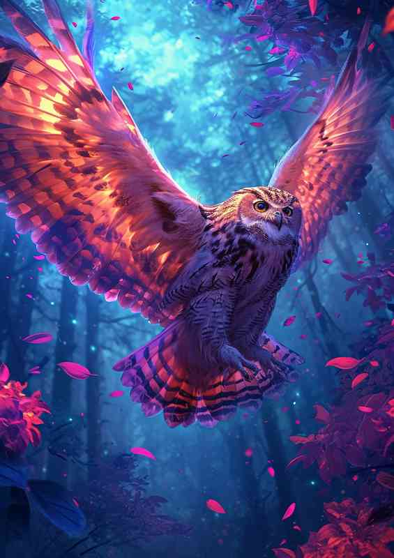 Beautiful colorful illustration of an owl flying | Di-Bond