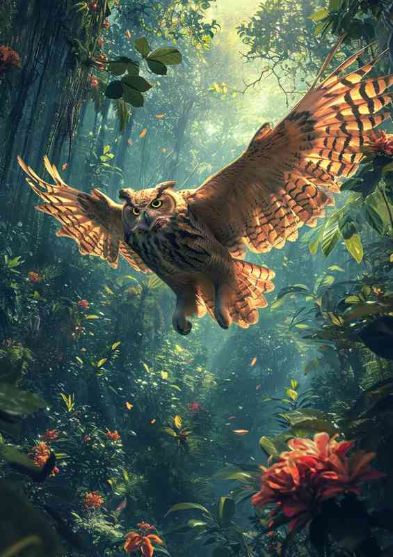 Beautiful colorful owl flying | Metal Poster