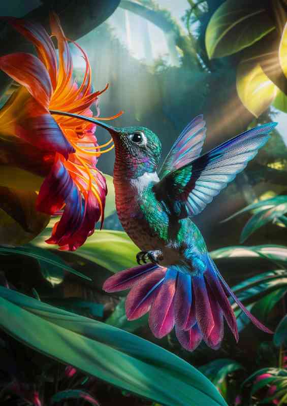 Breathtaking humming bird getting its nector | Poster