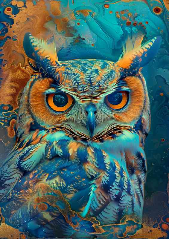 Colorful rainbow owl with big eyes | Di-Bond