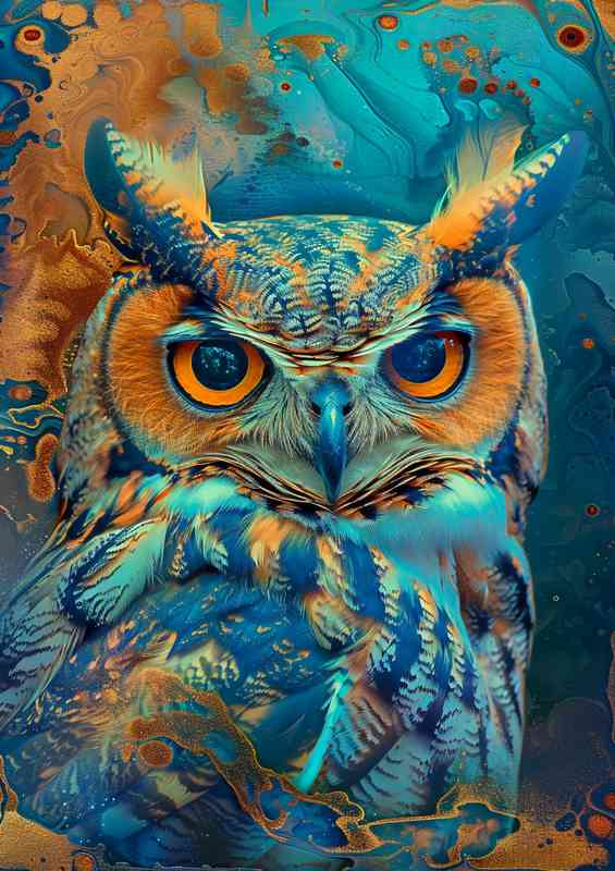 Colorful rainbow owl with big eyes | Metal Poster