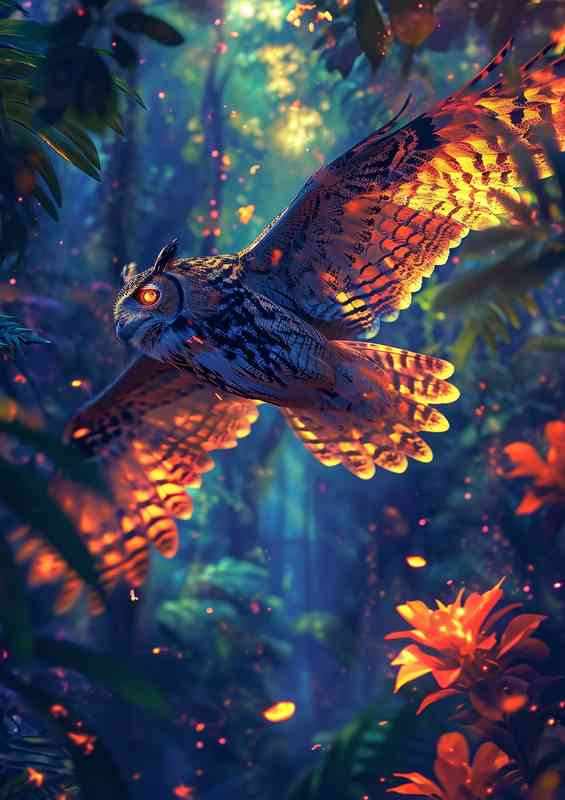 Colourful Owl in flight | Di-Bond