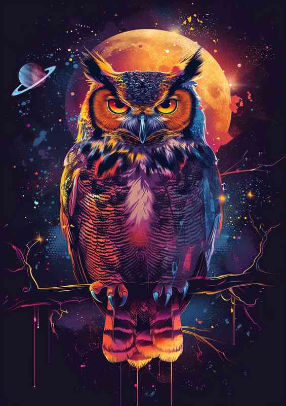 Colourful Owl sitting in space enviroment | Canvas