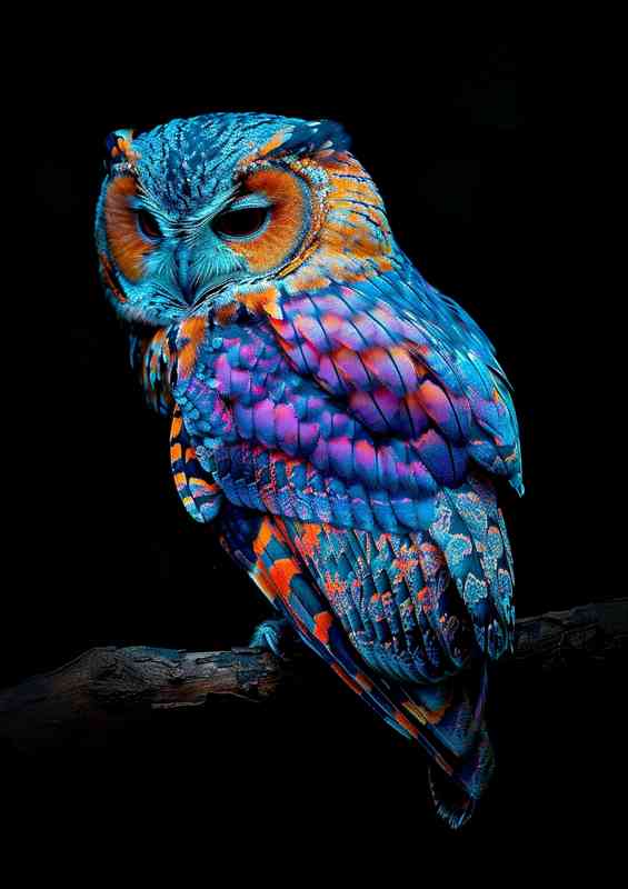 Colourful blue and pruple Owl pearched | Di-Bond