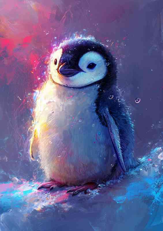 Cute and funny penguin painted art | Poster