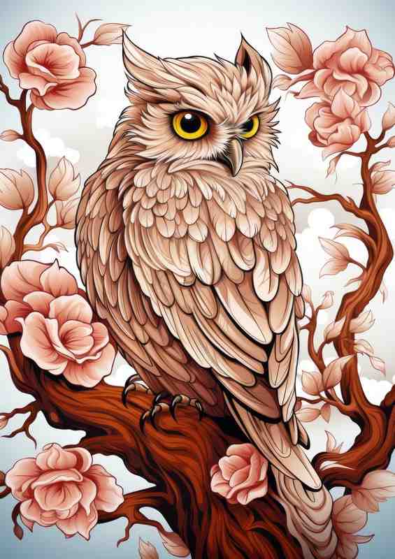 Drawing of a Owl on a branch | Poster