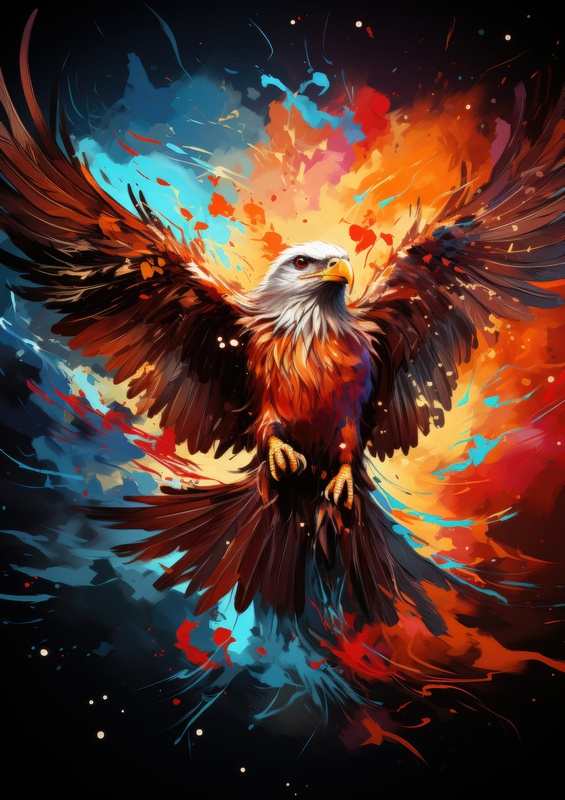 Eagle in flight with splash colours | Poster