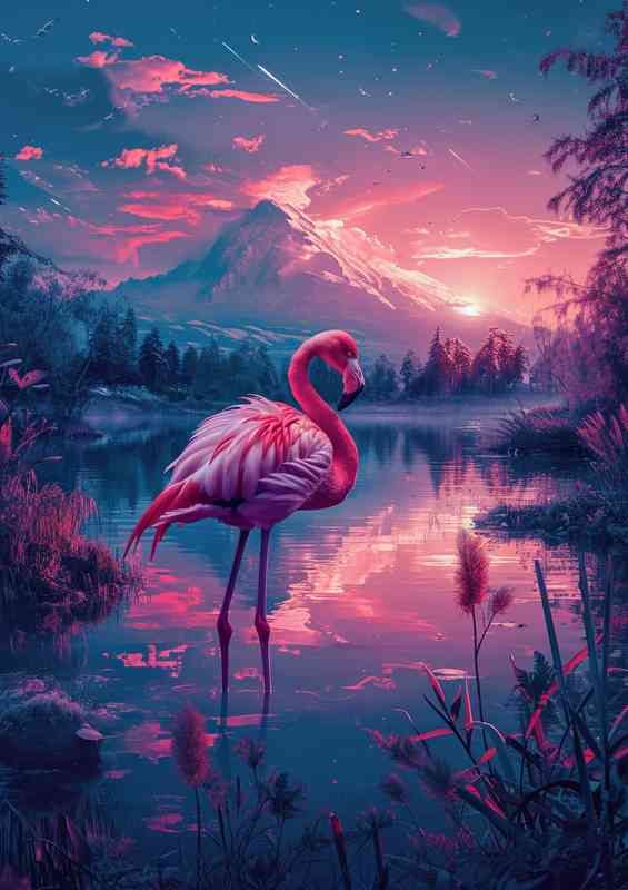 Flamingo by the mountains | Di-Bond