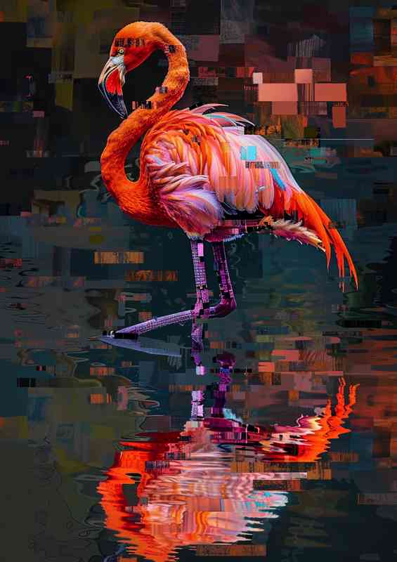 Flamingo relection in the water | Poster