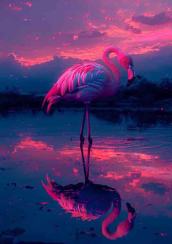 Flamingo standing at the edge of the lake | Poster