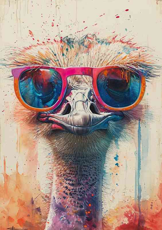 Geff the Ostrich with his pink glasses on | Di-Bond