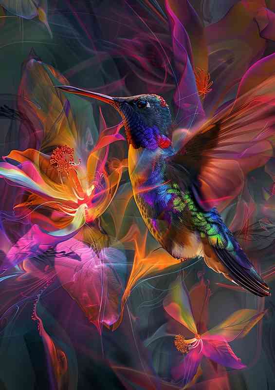 Humming bird in flight array of colour | Poster