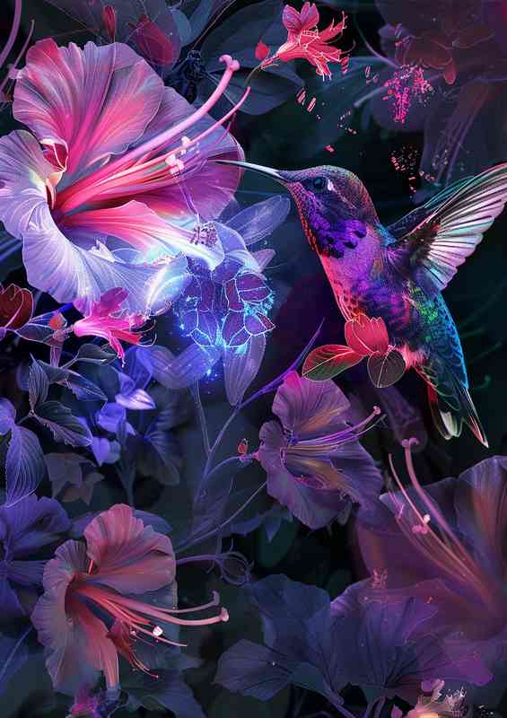 Humming bird with flowers | Metal Poster