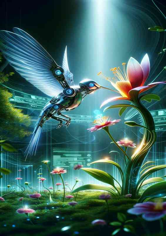 Hummingbird collecting nectar from a tech flower | Di-Bond