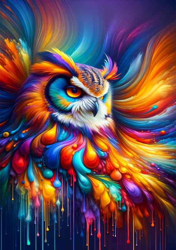 Majestic owl with feathers rendered in a colourful display | Poster