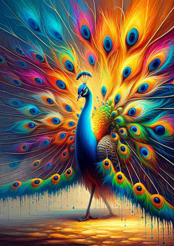 Majestic peacock with its tail feathers unfurled | Poster