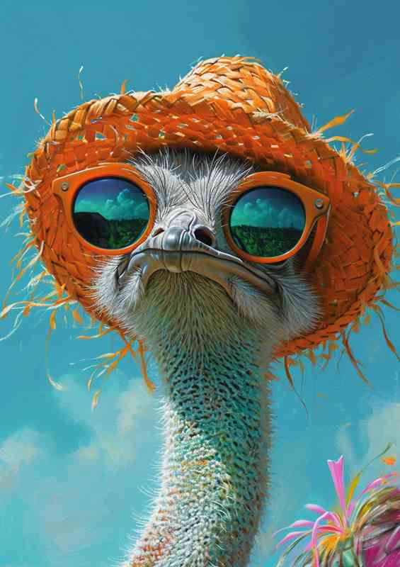 Ostrich wearing sunglasses and hat | Poster