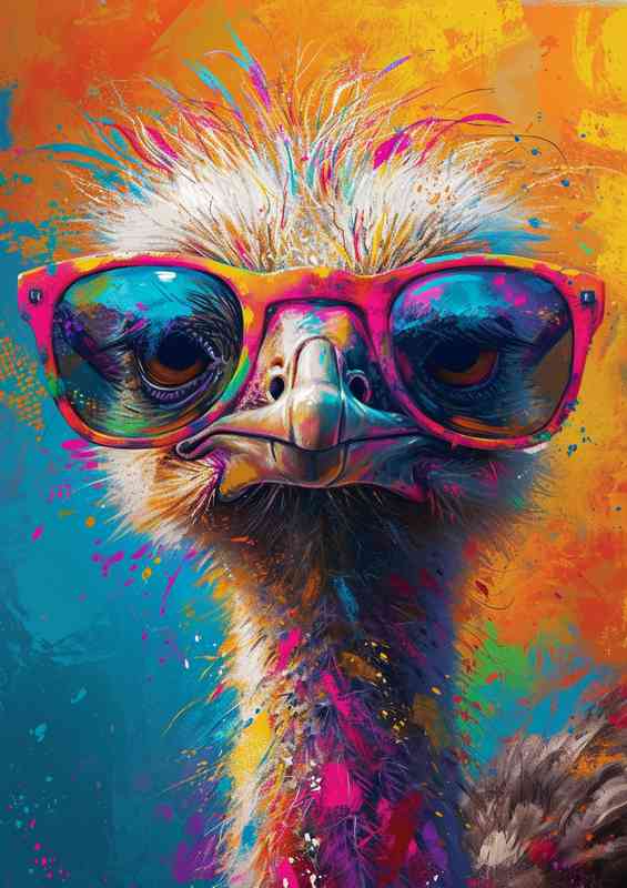 Ostrich with pink glasses on | Di-Bond