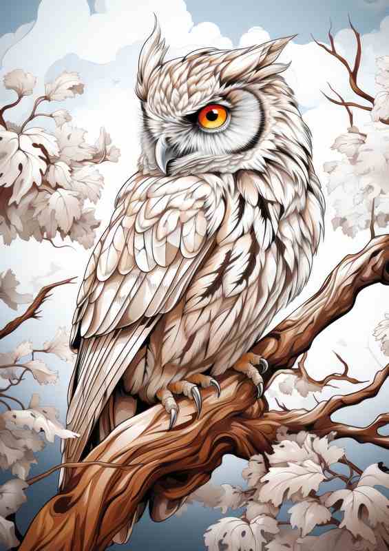 Owl drawn on a branch | Canvas