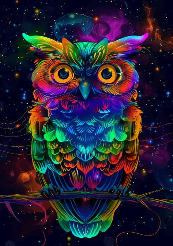 Owl rainbow feathers Iridescent colors | Metal Poster