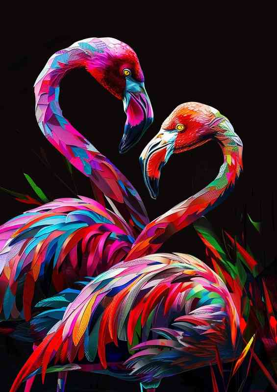 Painting of two colorful flamingos | Poster