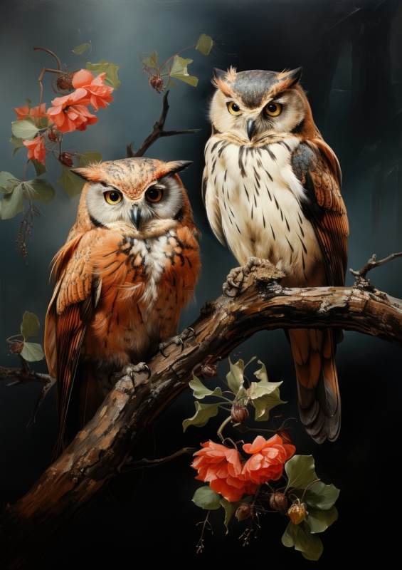 Pair of Owls on a perch | Poster