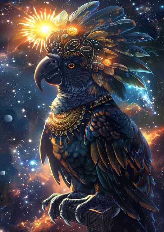 Parrot colorful blue black gold | Poster