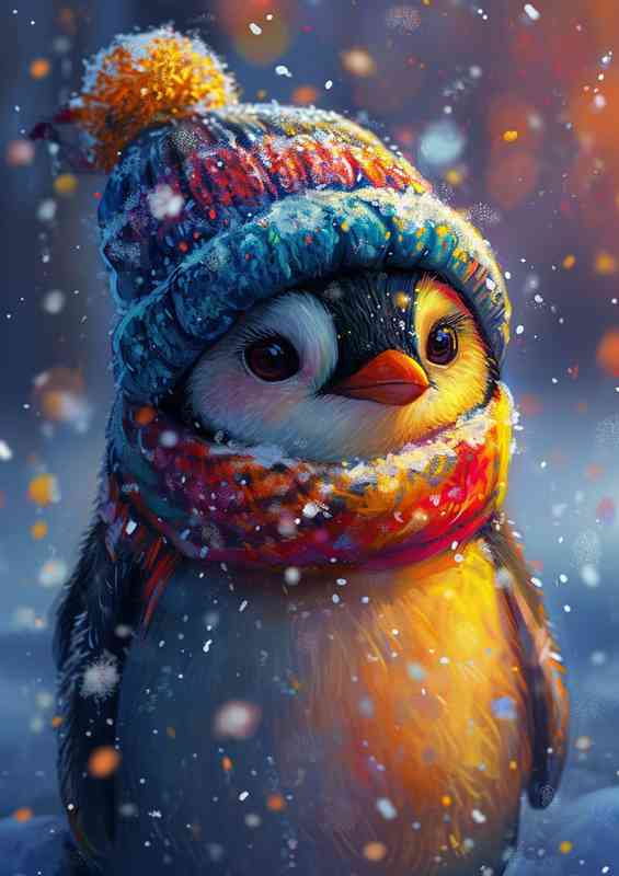 Penguin wearing a colorful hat | Poster
