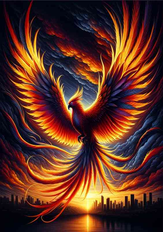 Phoenix in flight its tapestry of burning oranges and yellows | Poster