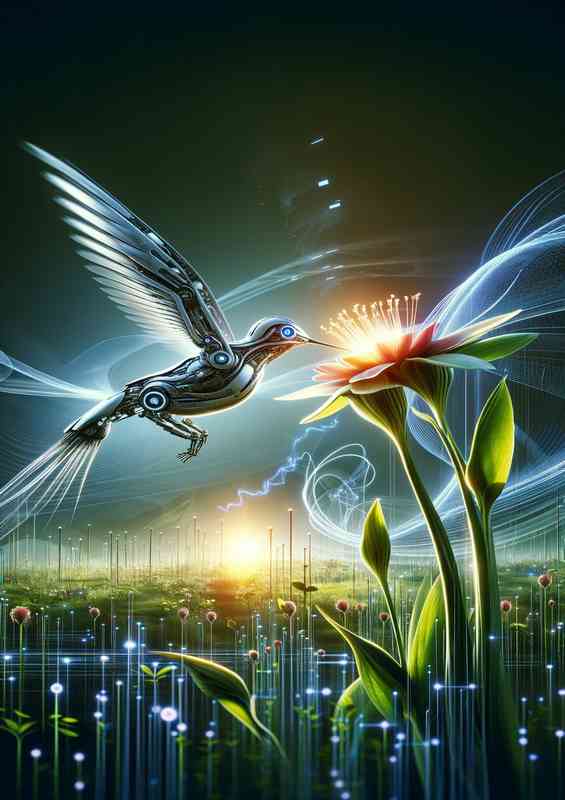 Robotic hummingbird collecting nectar from a high tech flower | Poster