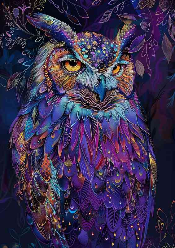 Sleepy Owl with gold flecks | Canvas