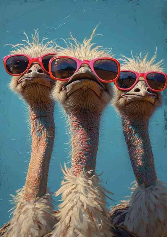 Three ostriches sitting in the sun | Poster