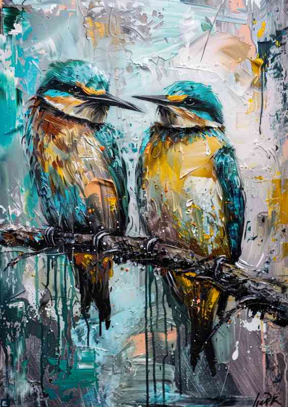 Two birds on a branch painting | Poster