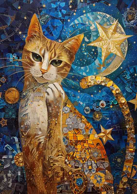 A Cat and stars with moon | Di-Bond