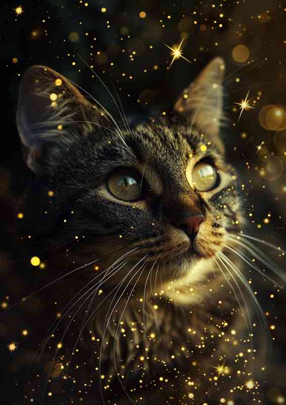 A cat with stars around its eyes and head | Canvas