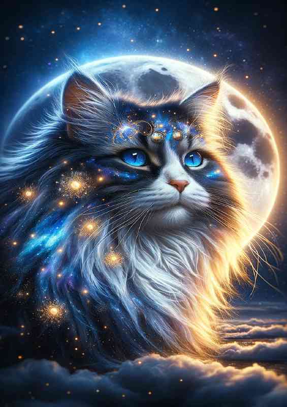 A majestic fluffy cat with deep blue eyes | Poster