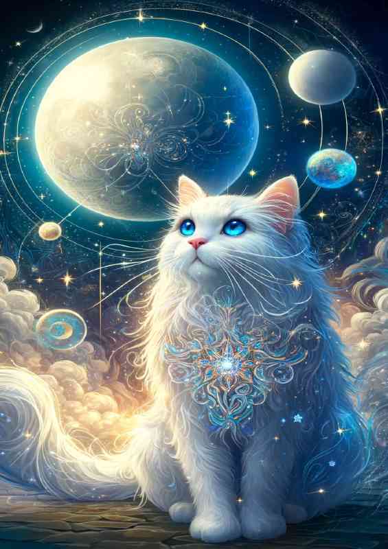A majestic white cat with vibrant blue eyes | Poster