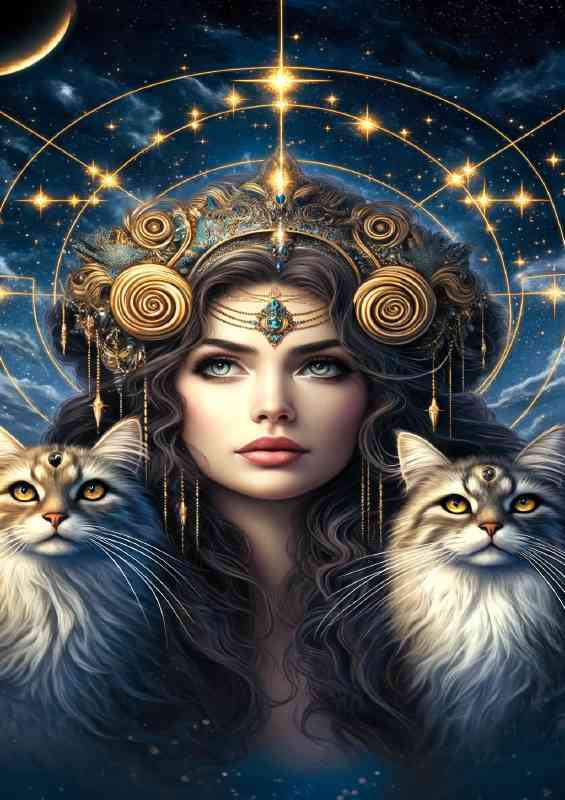 A stunning woman with a thoughtful gaze with Cats | Canvas