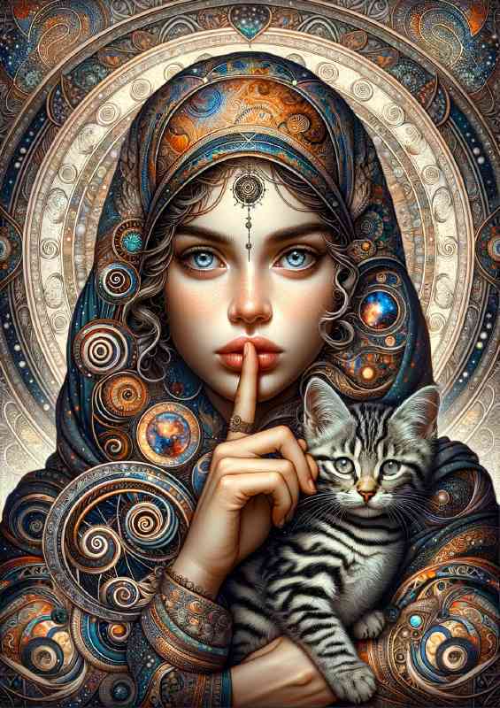 A young woman with a Cat and wise gaze | Canvas
