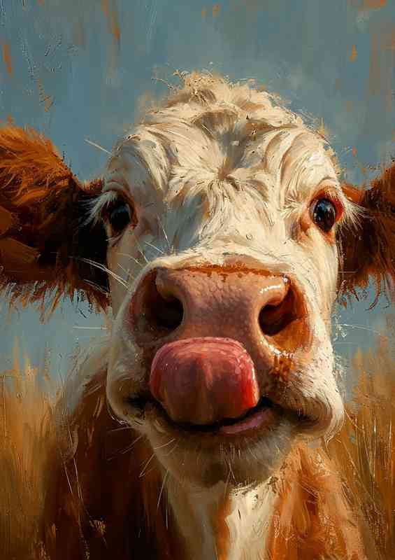 Animated cow with the licking lips | Canvas