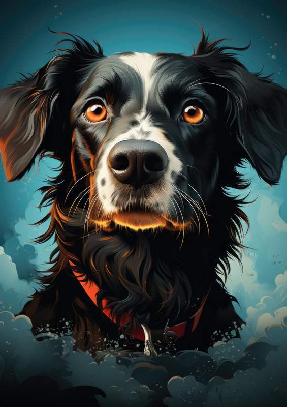Black And white Dog with blue sky | Di-Bond