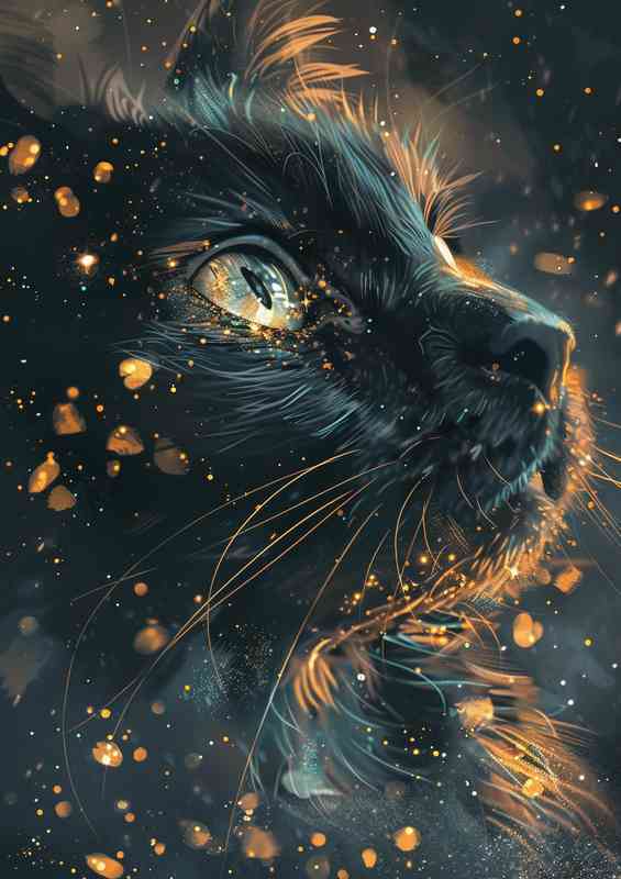 Black Cat Gold Stars | Poster