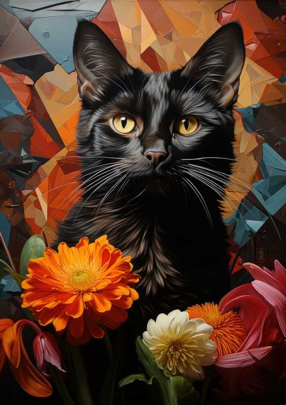 Black Cat in the flowers | Di-Bond