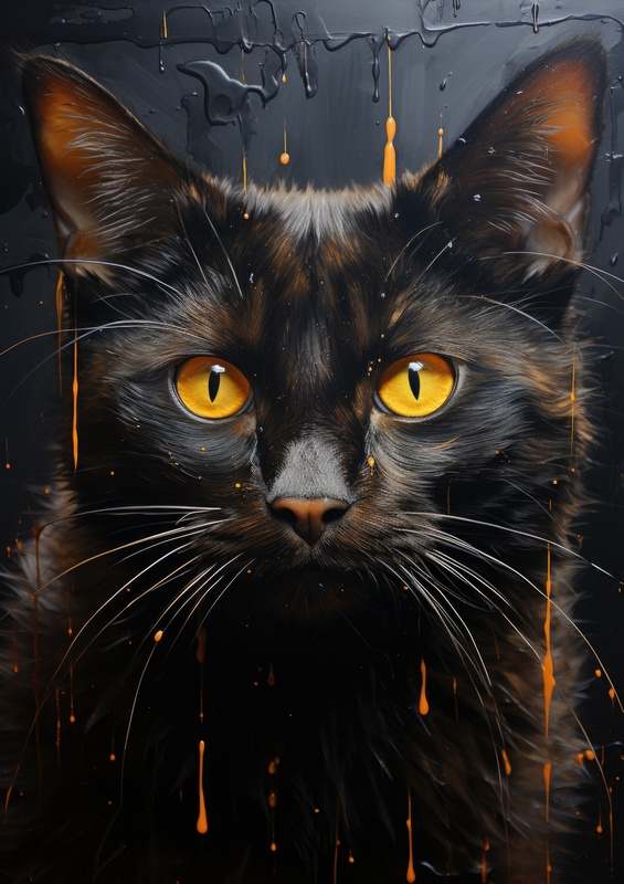 Black tabby Cat yellow eyes | Canvas