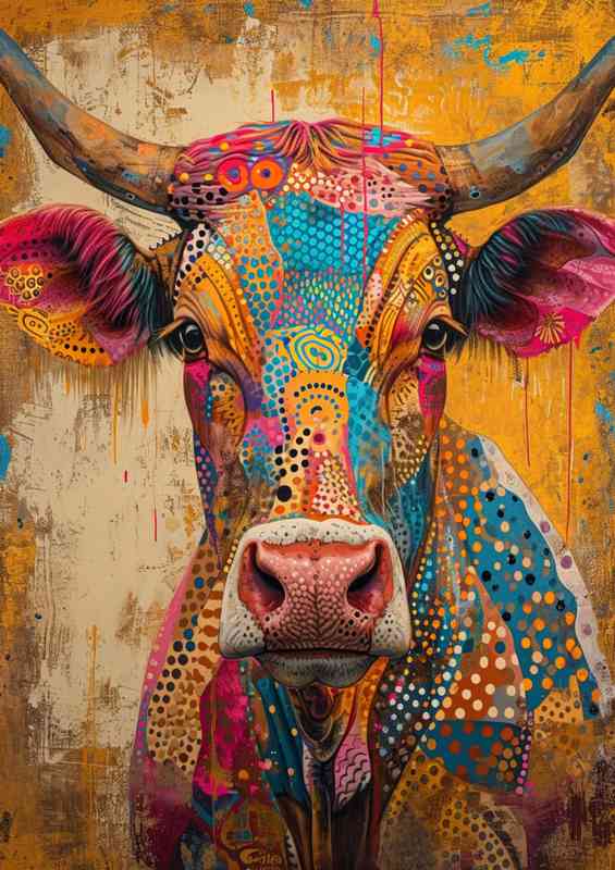 Bright cow painted on his head | Poster