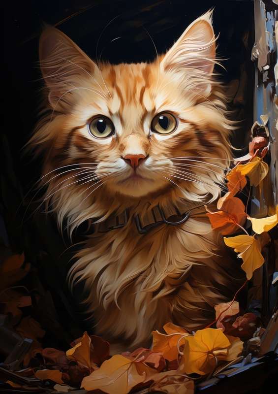 Brown Cat in Autumn | Poster