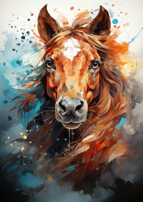 Brown Horse head with watercolours | Poster