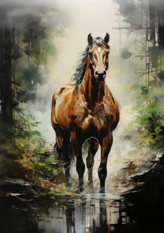 Brown Horse in the Woodland | Di-Bond