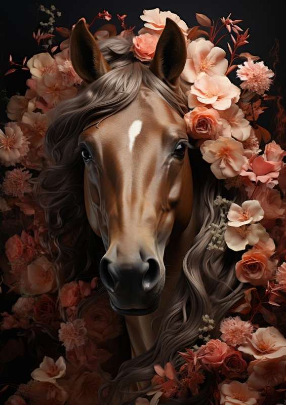 Brown horse In flowers | Di-Bond
