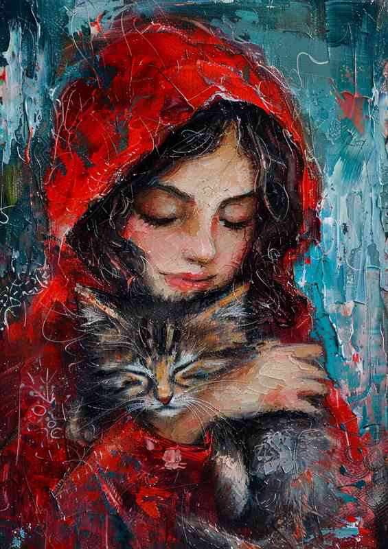 Cat and girl in red hood | Di-Bond